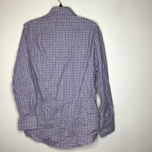 Tommy Hilfiger Men Button-Up Shirt Long Sleeve Purple Blue Plaid Medium 15.5 NWT - Picture 3 of 5